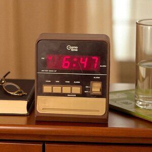 Vintage Cosmo Time Digital Alarm Clock Radio Brown & Gold Retro Design